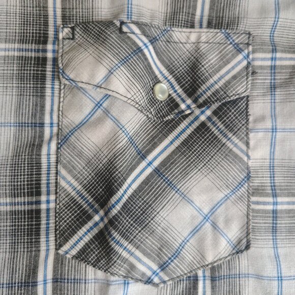 Wrangler Pearl Snap Shirt Size 2XL XXL Short Sleeve Plaid Western Rodeo Cowboy - Picture 2 of 10